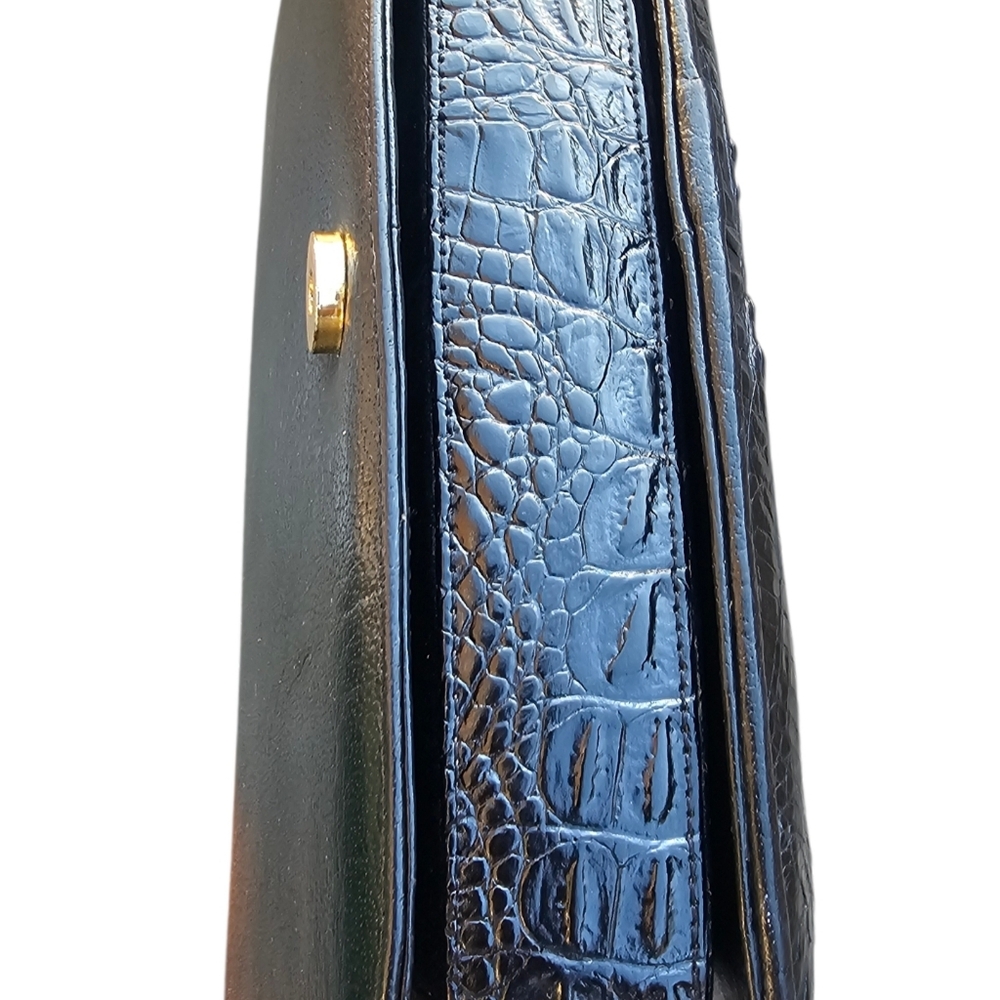 Chapelet Black Crocodile-Embossed Shoulder Bag - Picture 5 of 7